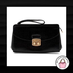 NEW $275 COACH Large FLAP CLUTCH Black Crossgrain Leather Brass Wristlet Bag